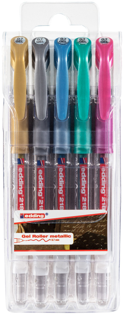 Koopje Helm Heer Edding 2185 Gel Rollerball Pens - Assorted Metallic Colours (Wallet of 5) |  4-2185-5999 | The Online Pen Company