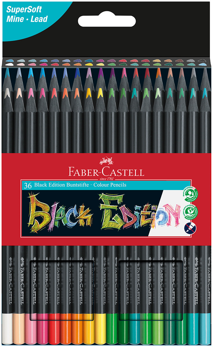 Cilia Huis Grand Faber-Castell Black Edition Colouring Pencils - Assorted Colours (Pack of  36) | 116436 | The Online Pen Company