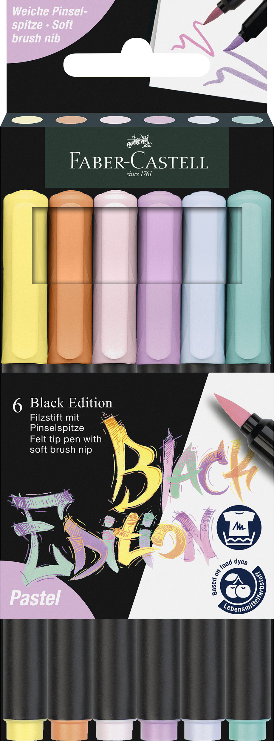 Faber Castell Black Edition Brush Pen Pastel Pack Of 6 116453