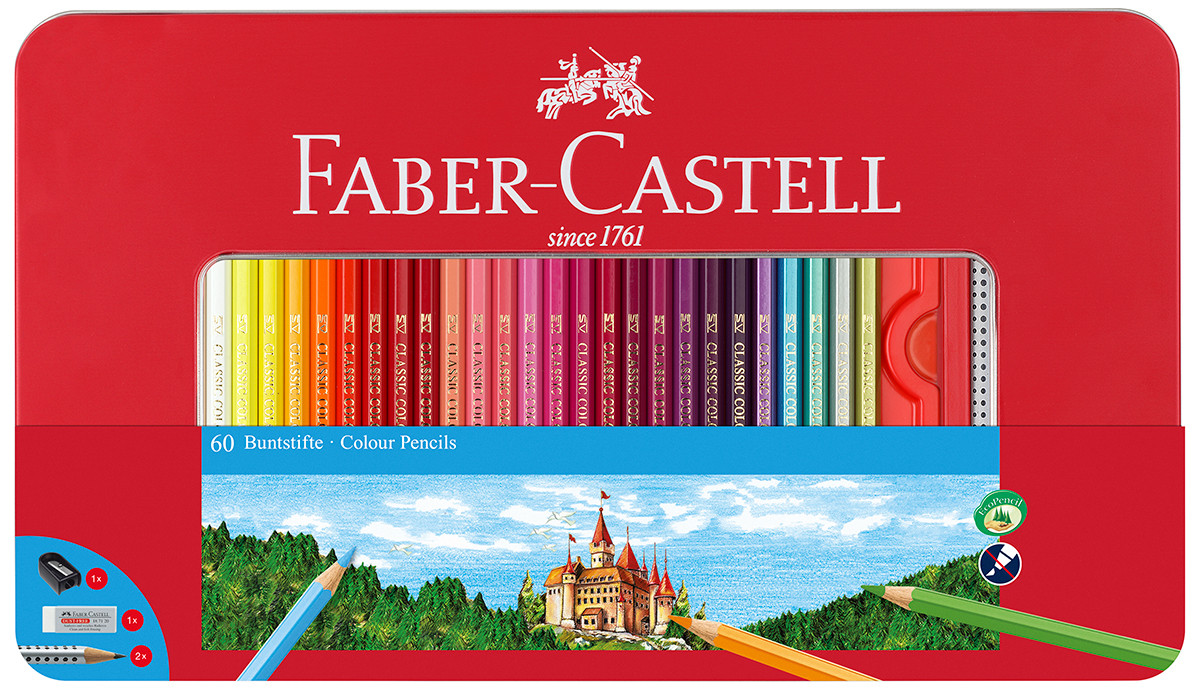 Faber-Castell Hexagonal Colouring Pencils - Assorted Colours (Tin of 60) | 115894 | Pen Company