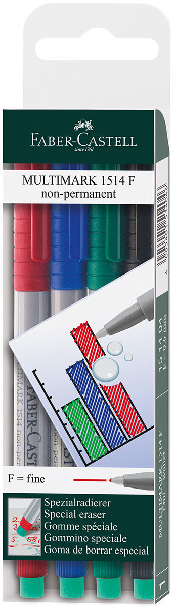 hybride Rustiek Verdikken Faber-Castell Multimark Non-Permanent Marker - Fine - Assorted Colours  (Pack of 4) | 151404 | The Online Pen Company