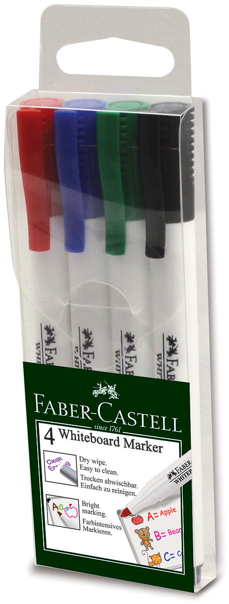 Shop Faber-Castell 4-Piece Slim White Board Marker Set Multicolour