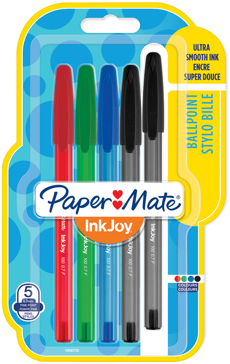 Overwegen Aanklager Creatie Papermate Inkjoy 100 Capped Ballpoint Pen - Fine - Standard Colours  (Blister of 5) | 1956735 | The Online Pen Company