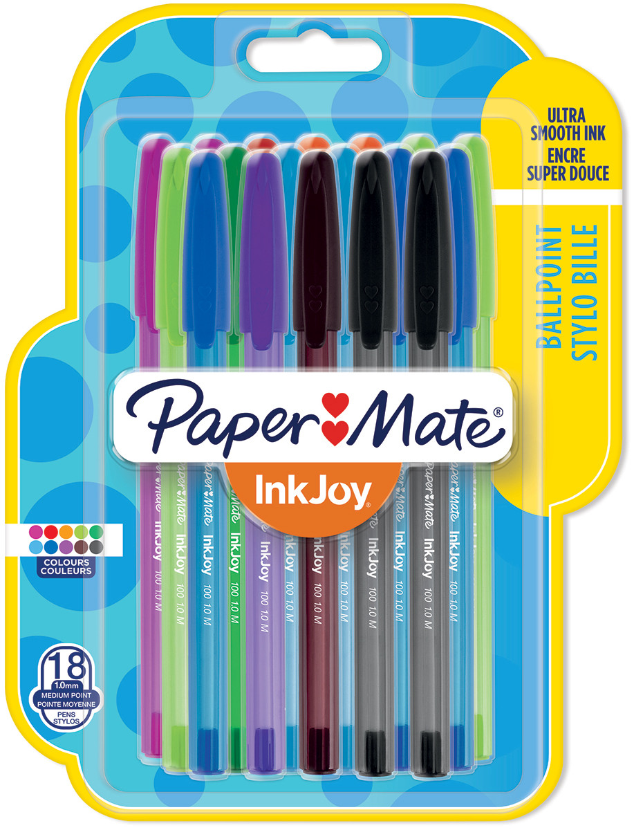 Papermate Inkjoy 100 Capped Ballpoint Pen - Medium - Fun Colours (Blister of 18) | 1956781 | The Pen Company