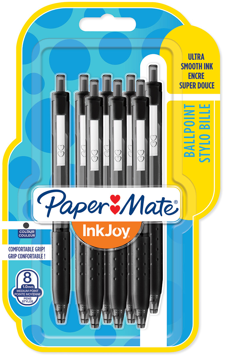 Papermate Inkjoy 300 Retractable Ballpoint Pen - Medium - Black (Blister of  8), 1956579