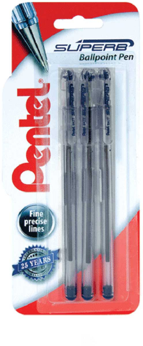 Pentel Superb Capped Ballpoint Pen - 0.7mm - Black (Pack of 3) | XBK77 ...