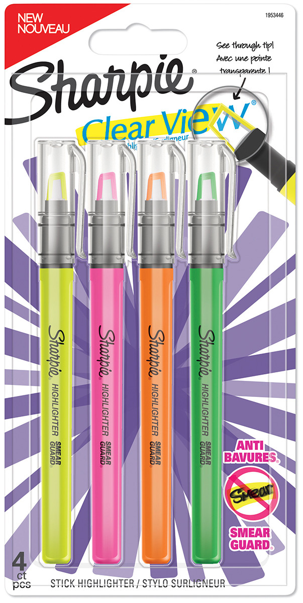 Sharpie ClearView Stick Highlighters - Assorted Colours (Blister