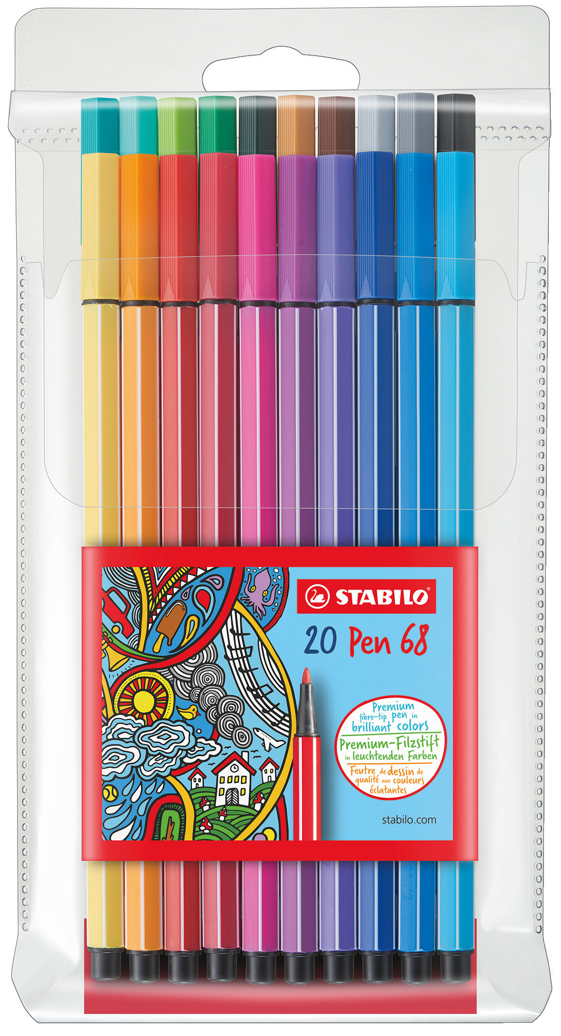 Stabilo Pen 68 Fibre Tip Pen Wallet Of 20 Assorted Colours 6820