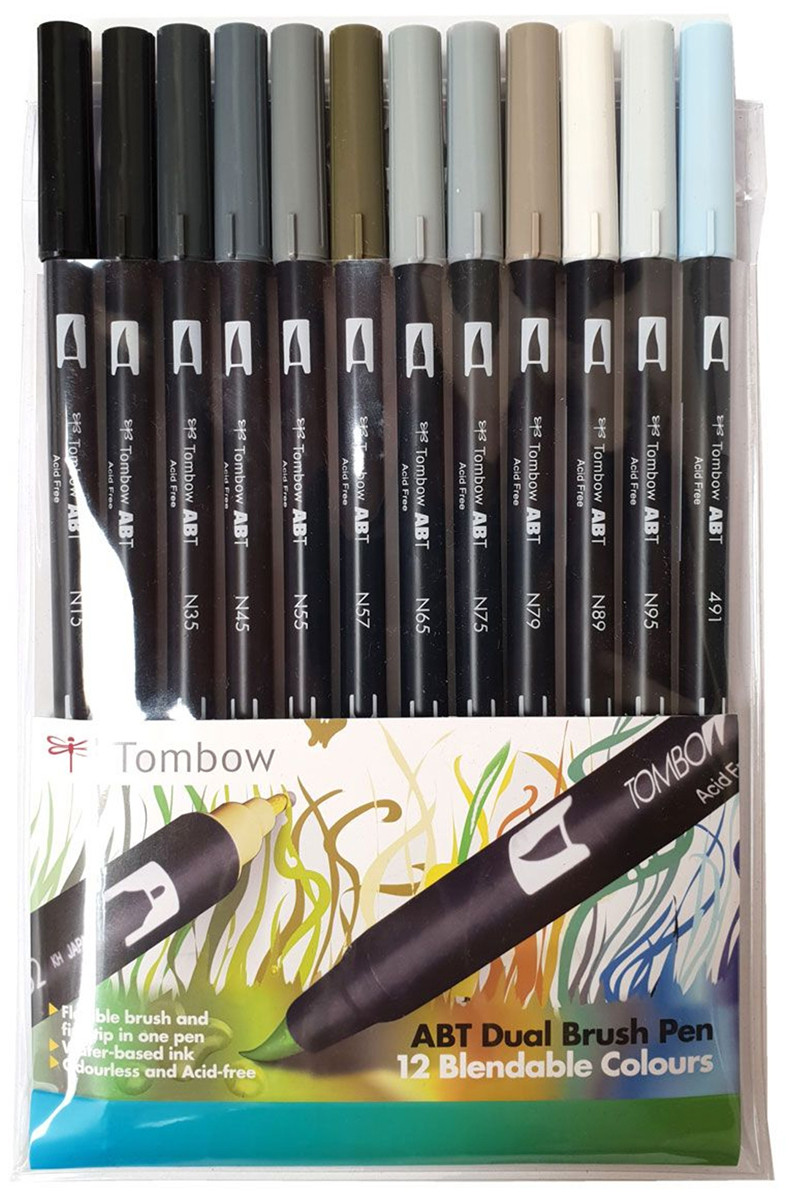 Tombow ABT Dual Brush Pens - Grey Colours (Pack of 12), ABT-12C-3