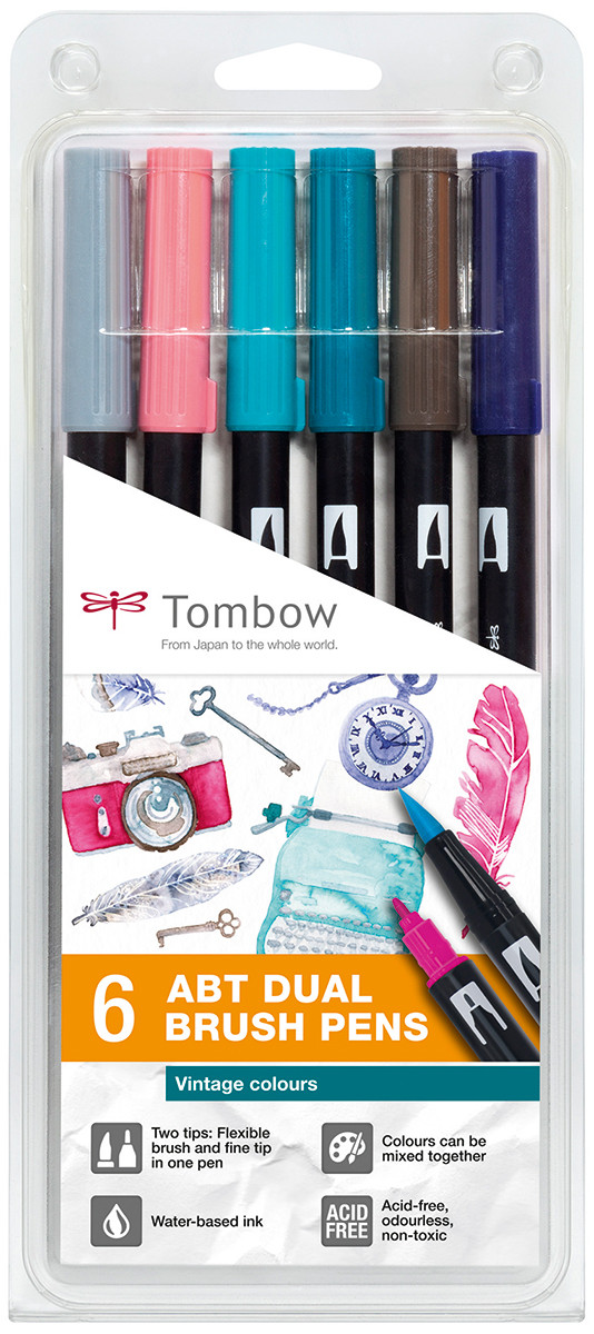 Tombow ABT Dual Brush Pen 6set, Vintage Colours