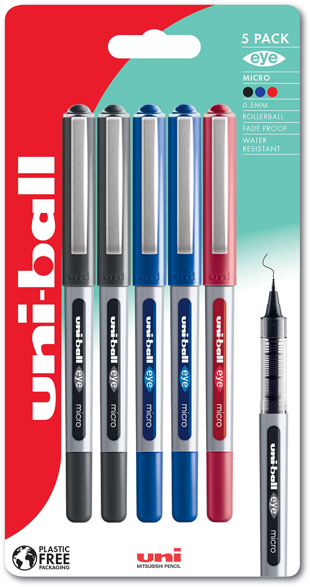 Uni-Ball UB-150 Eye Micro Liquid Ink Rollerball Pens - Assorted Colours  (Blister of 5), 238212312