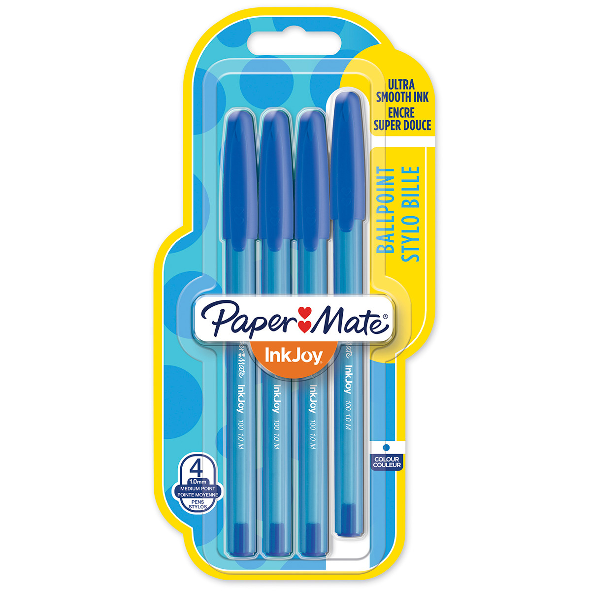 Papermate Inkjoy 100 Capped Ballpoint Pen - Medium - Blue (Blister of 4), 1956711