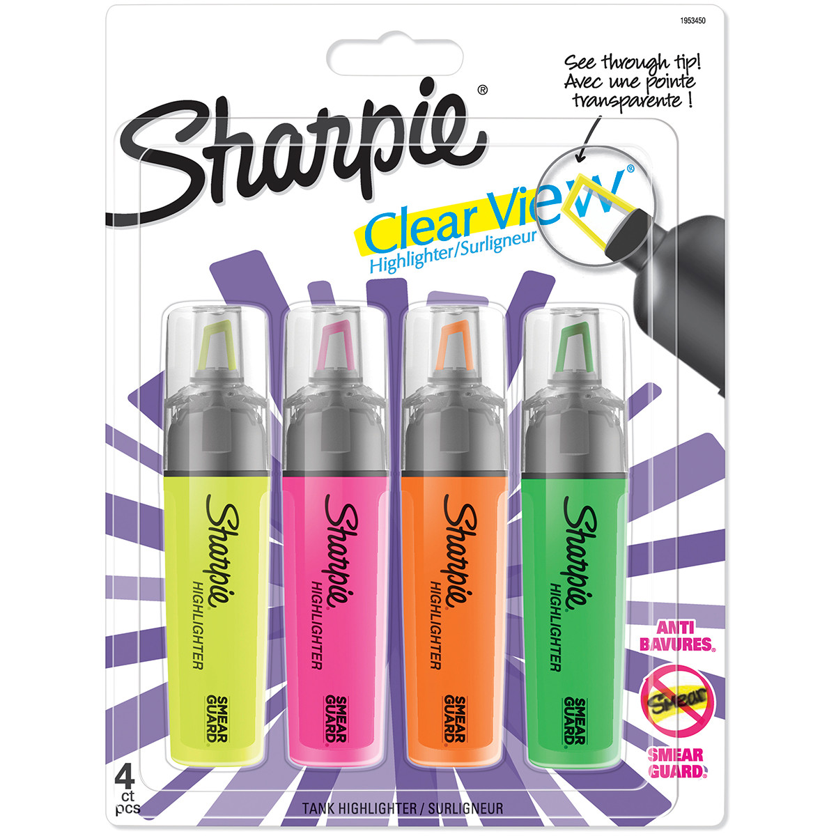 Sharpie ClearView Highlighters - Assorted Colours (Blister of 4), 1953450