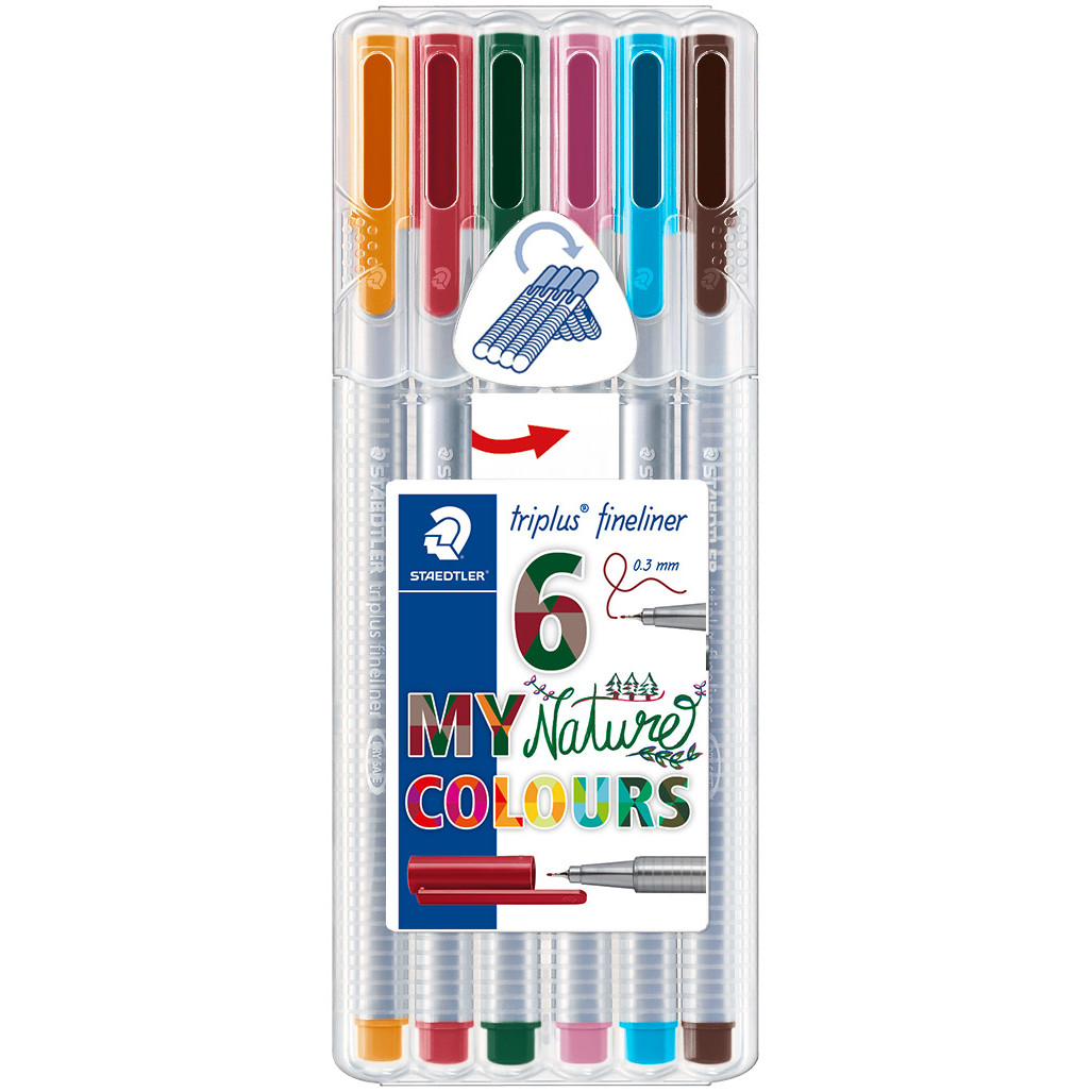  Staedtler Triplus Fineliner Pen - 0.3 mm - Nature Colors - 6  Color Set