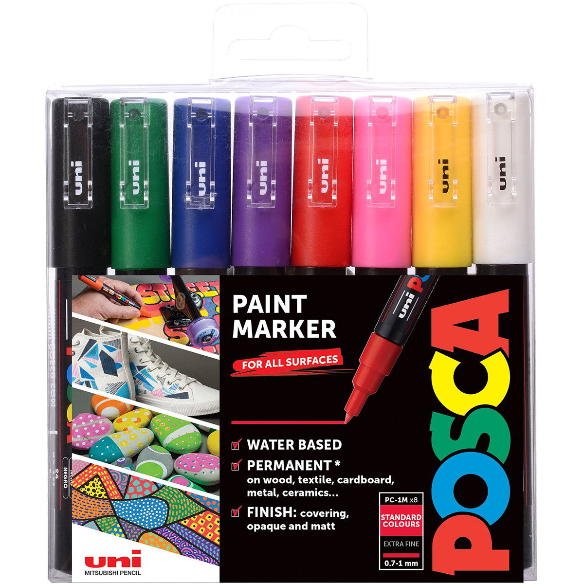 POSCA PC-1M Extra-Fine Bullet Tip Marker Pens - Starter Colours (Pack of 8), 153544382