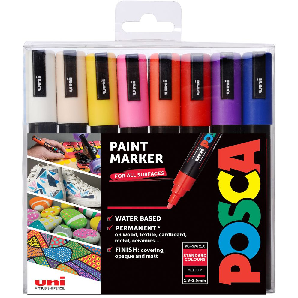 POSCA PC-5M Medium Bullet Tip Marker Pens - Assorted Colours (Pack of 16), 153544848