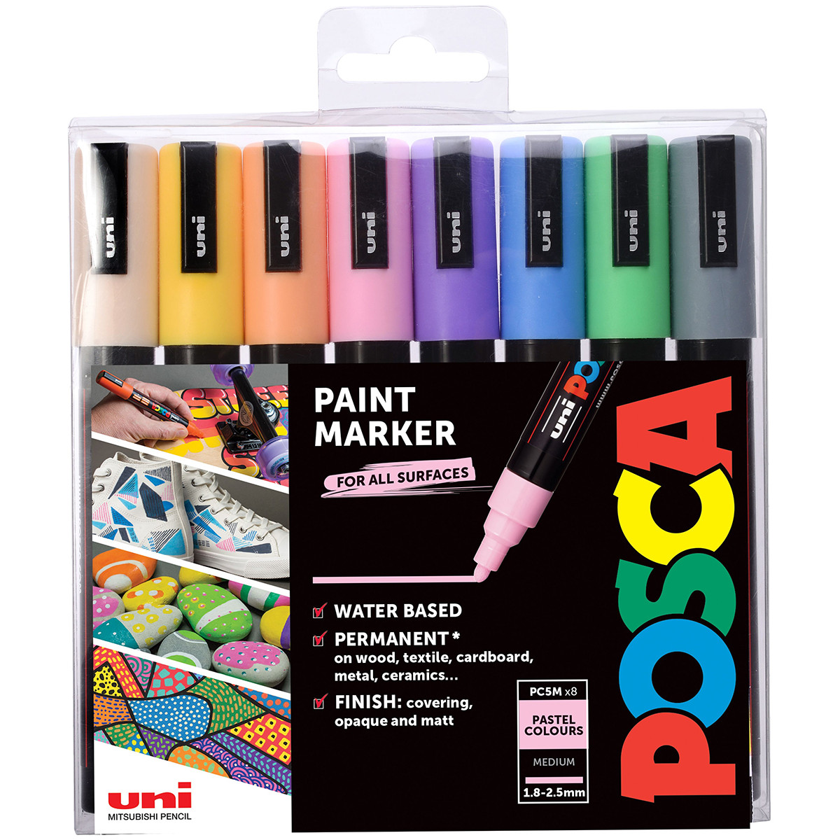 POSCA PC-5M Medium Bullet Tip Marker Pens - Pale Colours (Pack of 8), 153544854