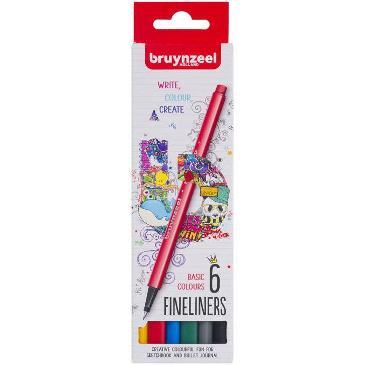 Bruynzeel Fineliner Set - Basic Colours - Pack of 6