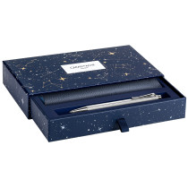 Caran d'Ache Ecridor Ballpoint Pen Gift Set - Chrome with Cosmic Blue Leather Pen Pouch