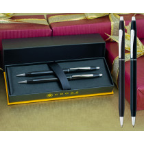 Cross Classic Century Ballpoint Pen & Pencil Set - Black Lacquer Chrome Trim