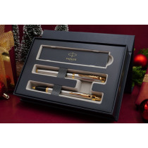 Parker IM Fountain Pen & Ballpoint Gift Set - Brushed Metal Gold Trim