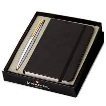 Sheaffer VFM Ballpoint Pen Gift Set - Polished Chrome & Gold with A6 Notebook