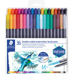 Staedtler Double Ended Watercolour Brush Pen - Assorted Colours (Pack of 36)