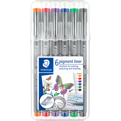 Staedtler Pigment Liner - 0.3mm - Assorted Colours (Pack of 6)