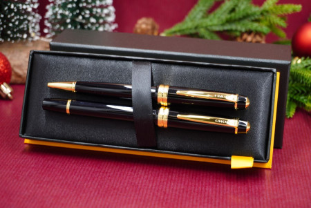 Cross Bailey  Light Ballpoint Pen & Fountain Pen Gift Set - Black Gold Trim