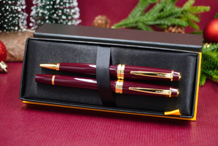 Cross Bailey Light Ballpoint Pen & Fountain Pen Gift Set - Burgundy Gold Trim