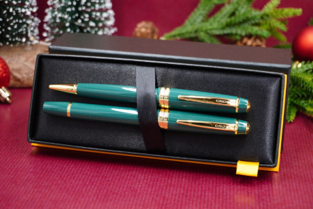 Cross Bailey Light Ballpoint Pen & Fountain Pen Gift Set - Green Gold Trim