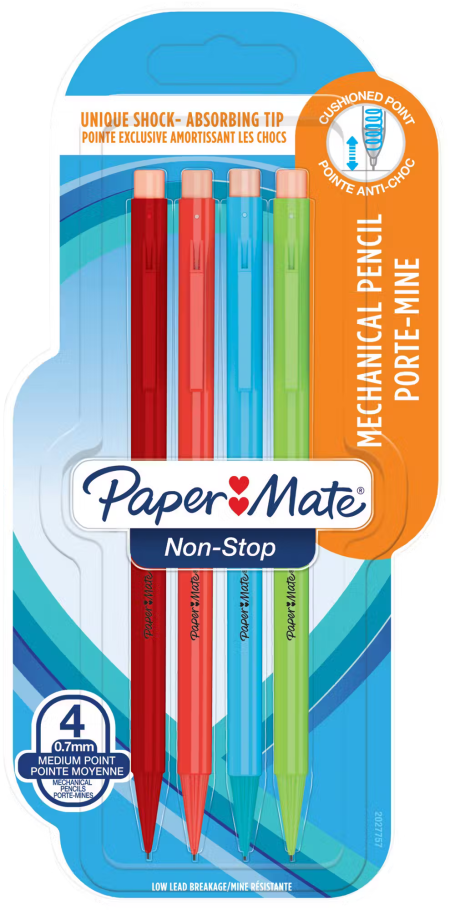 Papermate Sharpwriter Mechanical Pencil - 0.7mm - Assorted Neon Colours (Blister of 4)