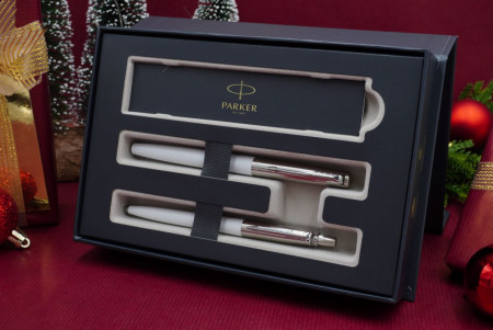 Parker Jotter Original Fountain Pen & Ballpoint Gift Set - White Chrome Trim