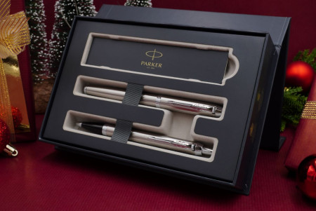 Parker IM Fountain Pen & Ballpoint Gift Set - Brushed Metal Chrome Trim