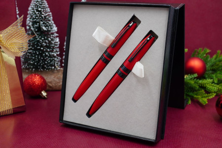 Sheaffer Icon Fountain Pen & Ballpoint Pen Gift Set - Metallic Red Black PVD Trim