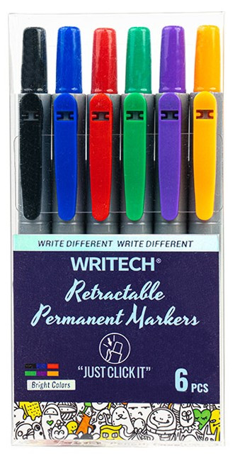 Writech Retractable Permanent Marker - Assorted (Pack of 6)