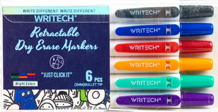 Writech Retractable Whiteboard Marker - Assorted (Pack of 6)