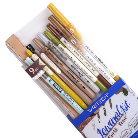 Writech Color Coded Journal Kit - Earth Tones (9 Piece, Pencil Case)